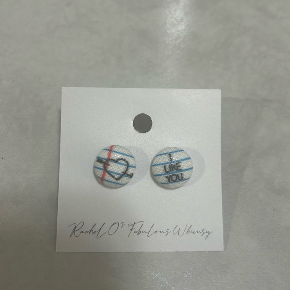 I Like You Notebook Fabric Button Earrings